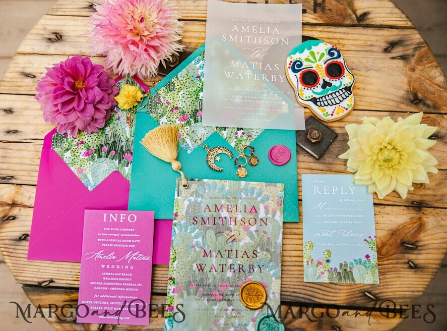 WEDDING INVITATIONS Modern Invites Floral Cards Custom wedding invitation Mexican style blossom floral invites