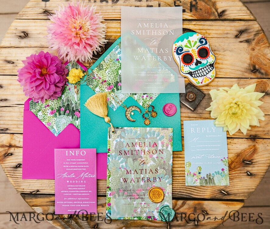 WEDDING INVITATIONS Modern Invites Floral Cards Custom wedding invitation Mexican style blossom floral invites