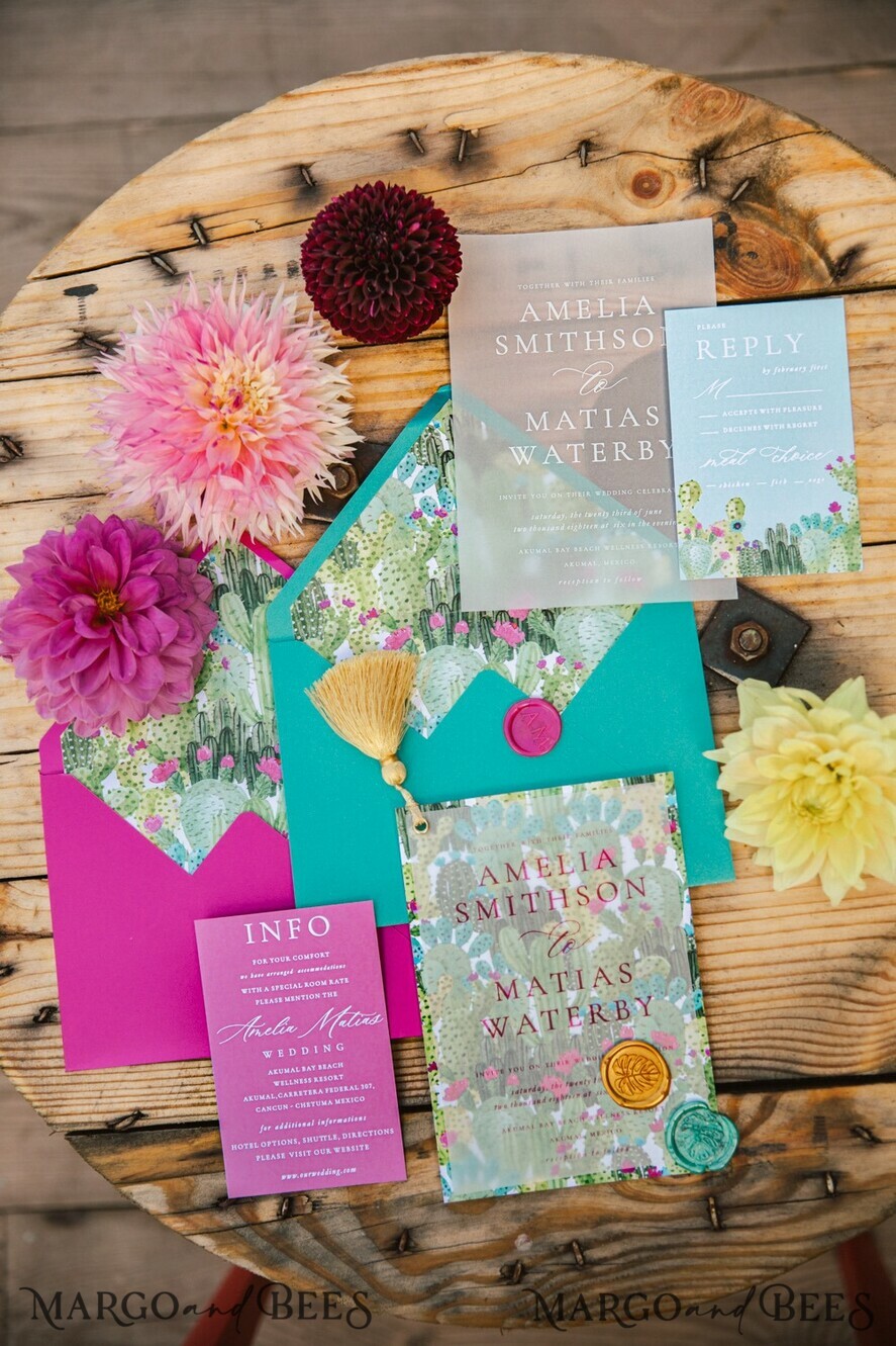 WEDDING INVITATIONS Modern Invites Floral Cards Custom wedding invitation Mexican style blossom floral invites