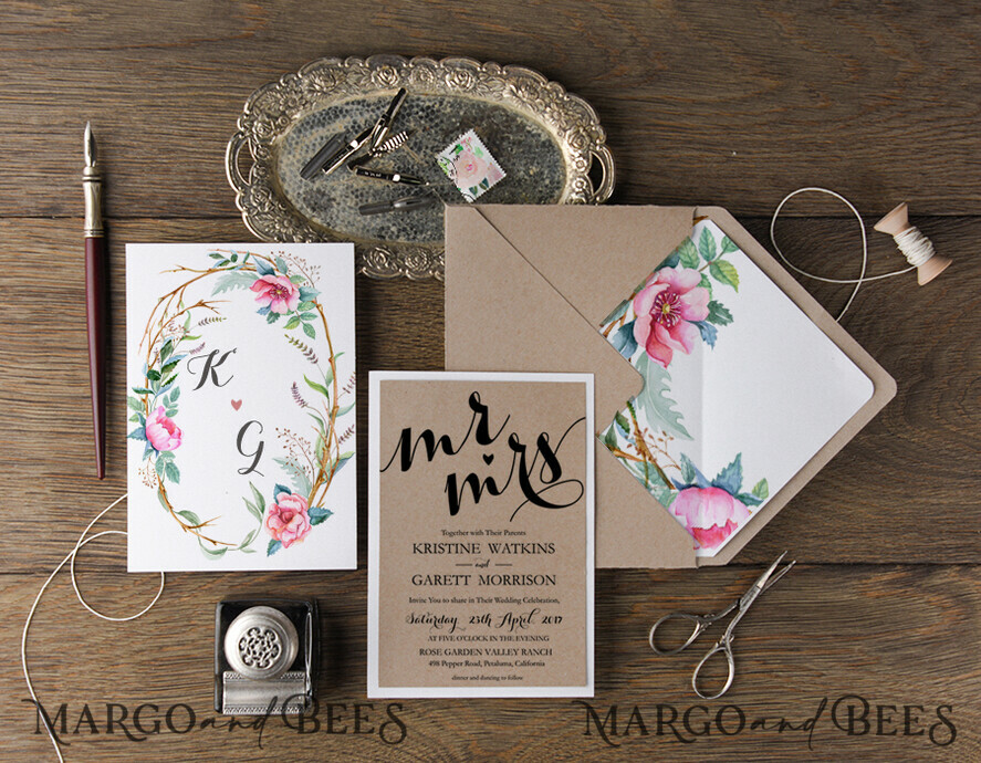 WEDDING INVITATIONS Modern Invites Floral Cards Boho Wedding Invitations Craft Cheap Stationery Twine Tag Lace