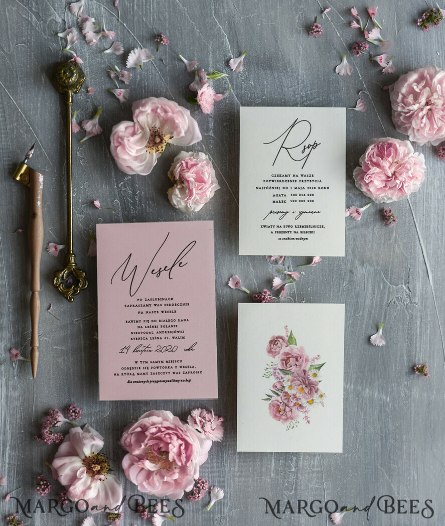 WEDDING INVITATIONS Modern Invites Floral Cards Blush pink wedding invitations, pink wedding invitations, floral wedding invitations, floral wedding stationery, floral wedding accessories, pink wedding stationery, pink wedding accessories, calligraphy, pink ribbon, pink bow, romantic wedding invitations, floral envelope liner, peony wedding invitations, peonies wedding invitations, romantic wedding, garden wedding, blush pink wedding cards, blush pink wedding