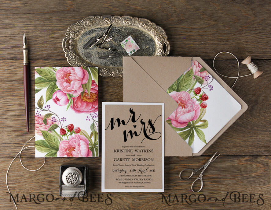 WEDDING INVITATIONS Modern Invites Floral Cards Rustic Wedding Invitations Real Lace Invites Personalized Peony Stationery