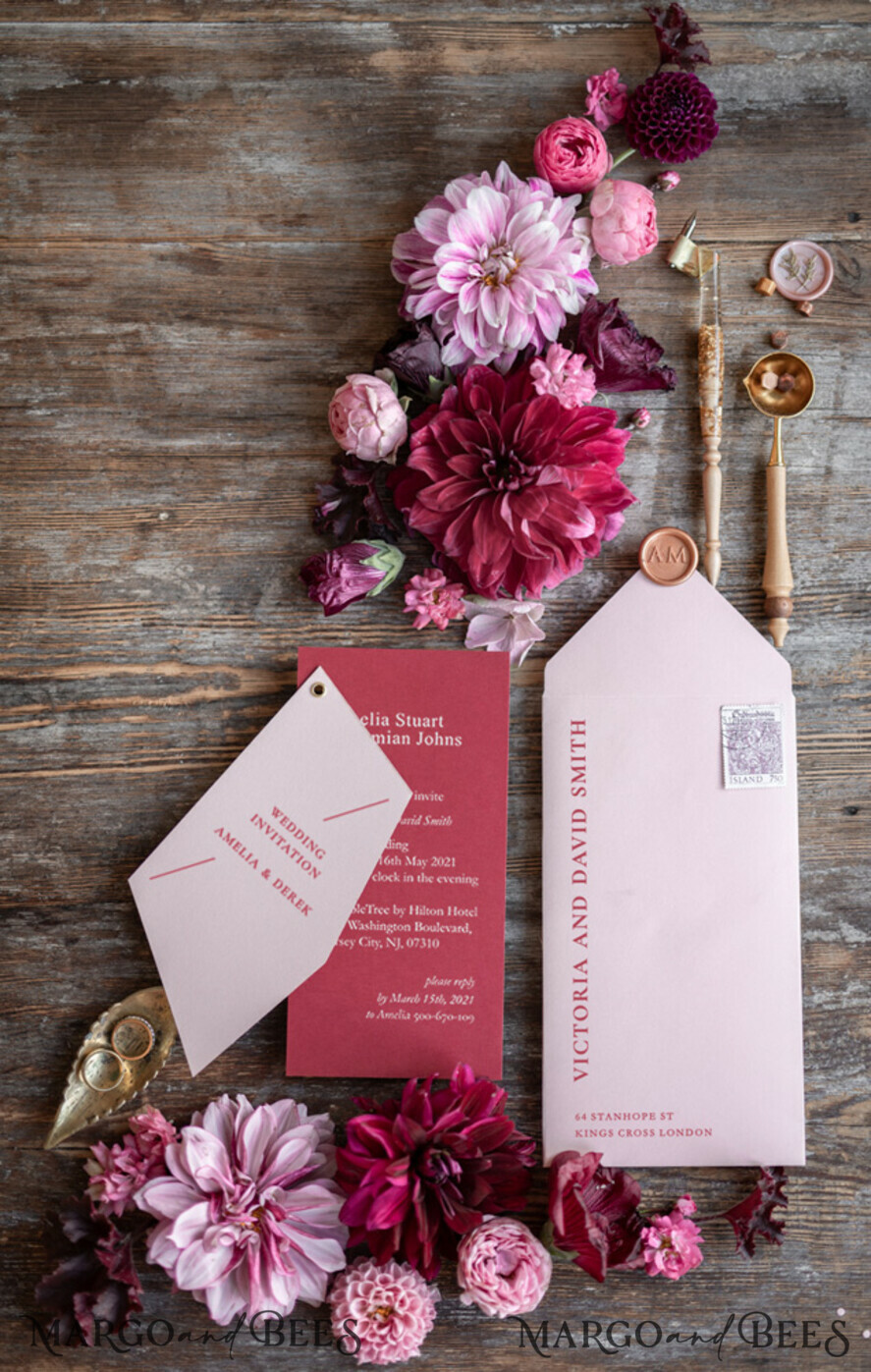 WEDDING INVITATIONS Modern Invites Floral Cards Wedding invitations custom unique geometrical design