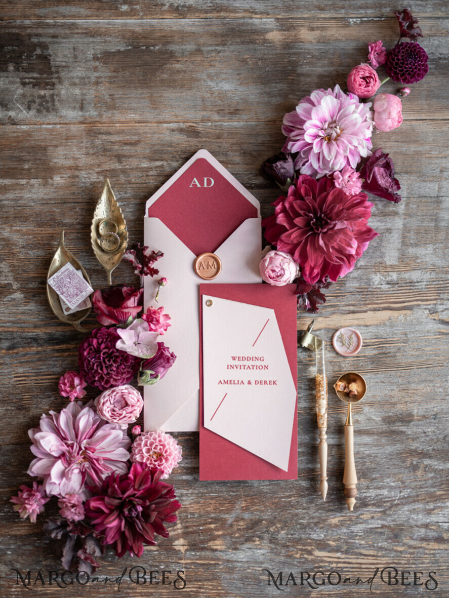WEDDING INVITATIONS Modern Invites Floral Cards Wedding invitations custom unique geometrical design