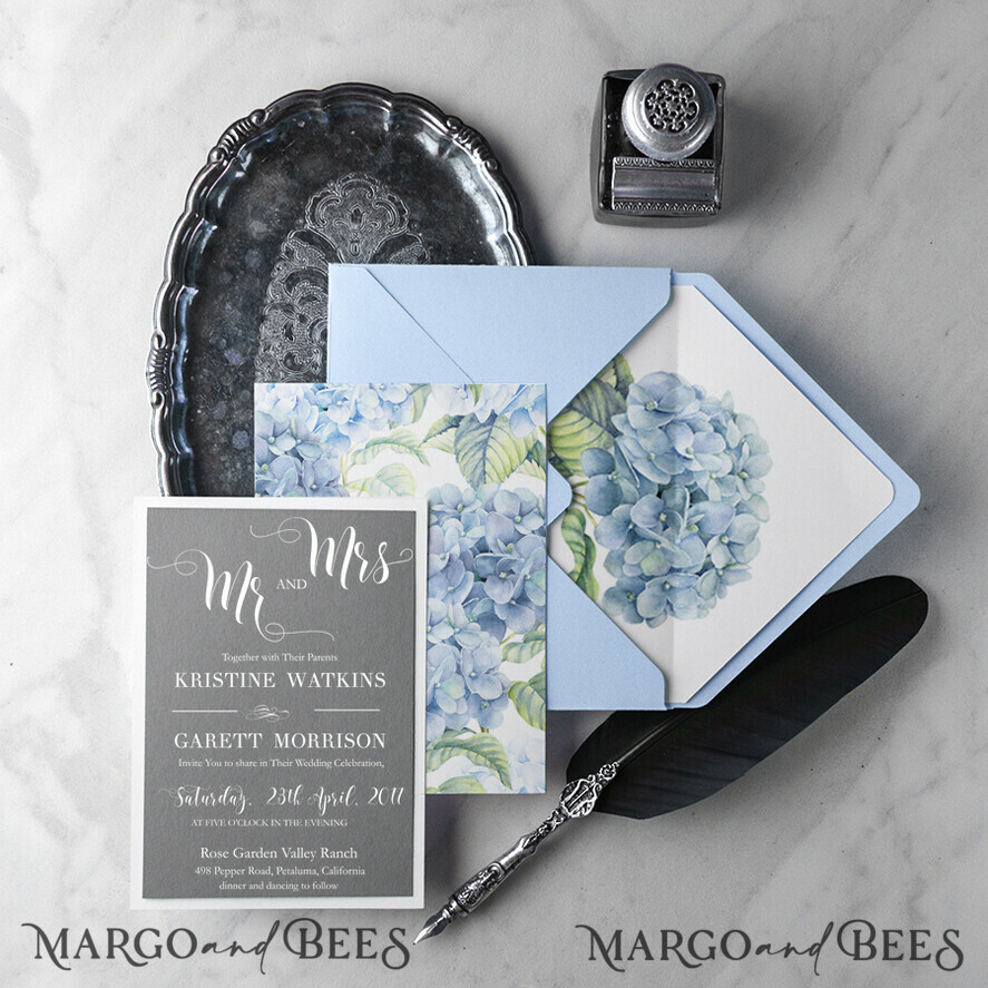 WEDDING INVITATIONS Modern Invites Floral Cards Romantic Wedding Invitations Real Lace Invites Personalized Blue Stationery