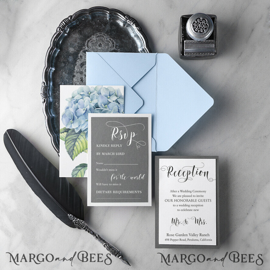 WEDDING INVITATIONS Modern Invites Floral Cards Romantic Wedding Invitations Real Lace Invites Personalized Blue Stationery