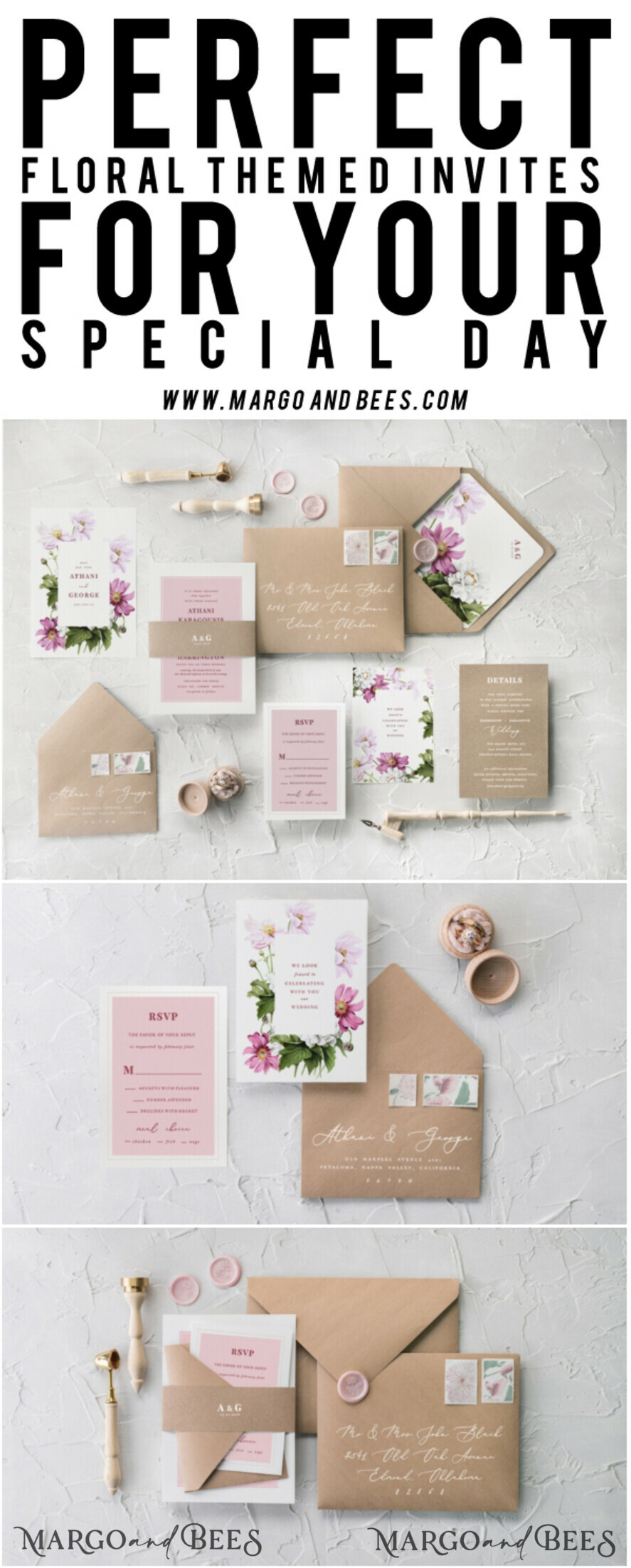 WEDDING INVITATIONS Modern Invites Floral Cards Blush pink wedding invitations, pink wedding invitations, white wedding invitations, floral wedding invitations, floral wedding stationery, wedding floral accessories, recycled paper, recycled paper wedding invitations, pink flowers, romantic wedding invitations, white lettering, pink lettering, floral envelope liner, belly band, white and pink wedding invitations, romantic wedding invitations, cheap wedding stationery
