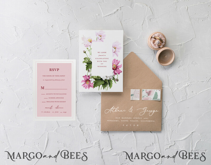 WEDDING INVITATIONS Modern Invites Floral Cards Blush pink wedding invitations, pink wedding invitations, white wedding invitations, floral wedding invitations, floral wedding stationery, wedding floral accessories, recycled paper, recycled paper wedding invitations, pink flowers, romantic wedding invitations, white lettering, pink lettering, floral envelope liner, belly band, white and pink wedding invitations, romantic wedding invitations, cheap wedding stationery