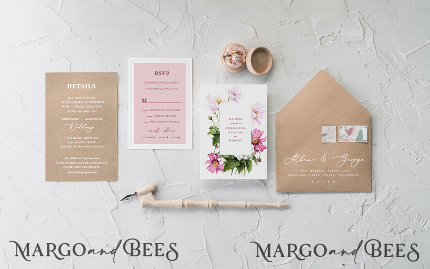 WEDDING INVITATIONS Modern Invites Floral Cards Blush pink wedding invitations, pink wedding invitations, white wedding invitations, floral wedding invitations, floral wedding stationery, wedding floral accessories, recycled paper, recycled paper wedding invitations, pink flowers, romantic wedding invitations, white lettering, pink lettering, floral envelope liner, belly band, white and pink wedding invitations, romantic wedding invitations, cheap wedding stationery