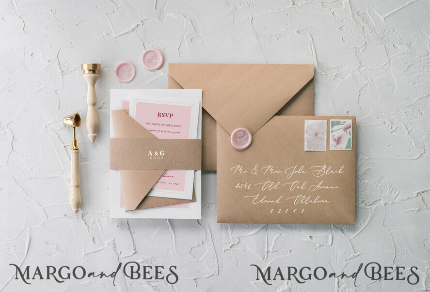 WEDDING INVITATIONS Modern Invites Floral Cards Blush pink wedding invitations, pink wedding invitations, white wedding invitations, floral wedding invitations, floral wedding stationery, wedding floral accessories, recycled paper, recycled paper wedding invitations, pink flowers, romantic wedding invitations, white lettering, pink lettering, floral envelope liner, belly band, white and pink wedding invitations, romantic wedding invitations, cheap wedding stationery
