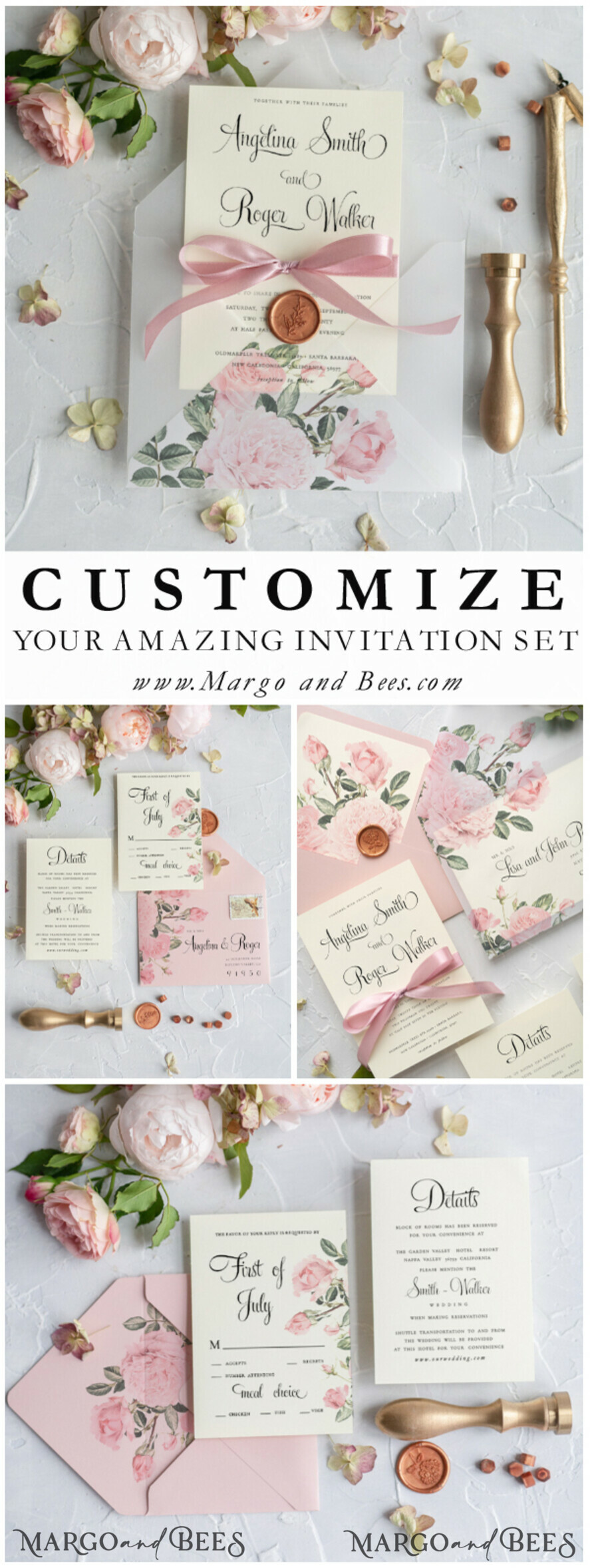 WEDDING INVITATIONS Modern Invites Floral Cards Blush pink wedding invitations, blush pink wedding cards, blush pink wedding stationery, blush pink wedding accessories, ecru wedding invitations, ecru wedding accessories, peony wedding invitations, peony wedding cards, peony wedding accessories, pink ribbon, wedding invitations with bow, elegant wedding invitations, spring flowers, spring wedding invitations, vintage flower illustration, floral wedding invitations, floral wedding, boho wedding invitations