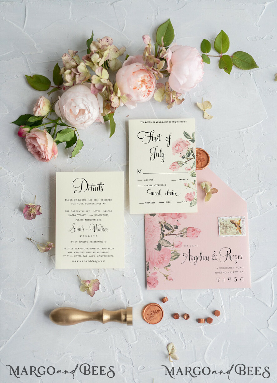 WEDDING INVITATIONS Modern Invites Floral Cards Blush pink wedding invitations, blush pink wedding cards, blush pink wedding stationery, blush pink wedding accessories, ecru wedding invitations, ecru wedding accessories, peony wedding invitations, peony wedding cards, peony wedding accessories, pink ribbon, wedding invitations with bow, elegant wedding invitations, spring flowers, spring wedding invitations, vintage flower illustration, floral wedding invitations, floral wedding, boho wedding invitations