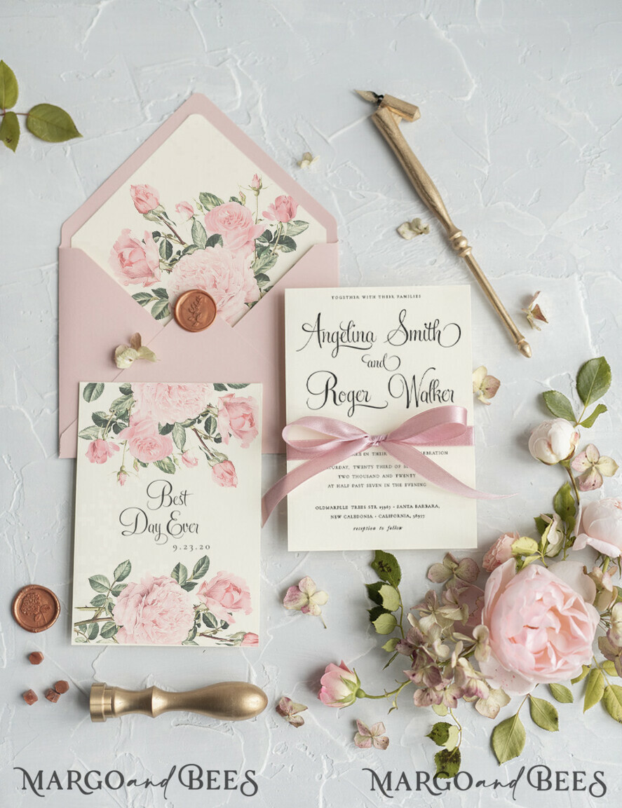 WEDDING INVITATIONS Modern Invites Floral Cards Blush pink wedding invitations, blush pink wedding cards, blush pink wedding stationery, blush pink wedding accessories, ecru wedding invitations, ecru wedding accessories, peony wedding invitations, peony wedding cards, peony wedding accessories, pink ribbon, wedding invitations with bow, elegant wedding invitations, spring flowers, spring wedding invitations, vintage flower illustration, floral wedding invitations, floral wedding, boho wedding invitations