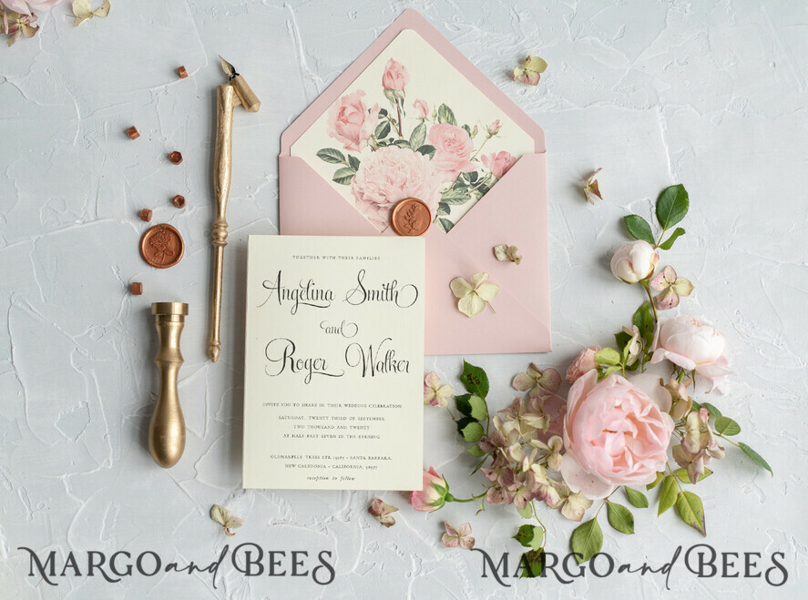 WEDDING INVITATIONS Modern Invites Floral Cards Blush pink wedding invitations, blush pink wedding cards, blush pink wedding stationery, blush pink wedding accessories, ecru wedding invitations, ecru wedding accessories, peony wedding invitations, peony wedding cards, peony wedding accessories, pink ribbon, wedding invitations with bow, elegant wedding invitations, spring flowers, spring wedding invitations, vintage flower illustration, floral wedding invitations, floral wedding, boho wedding invitations