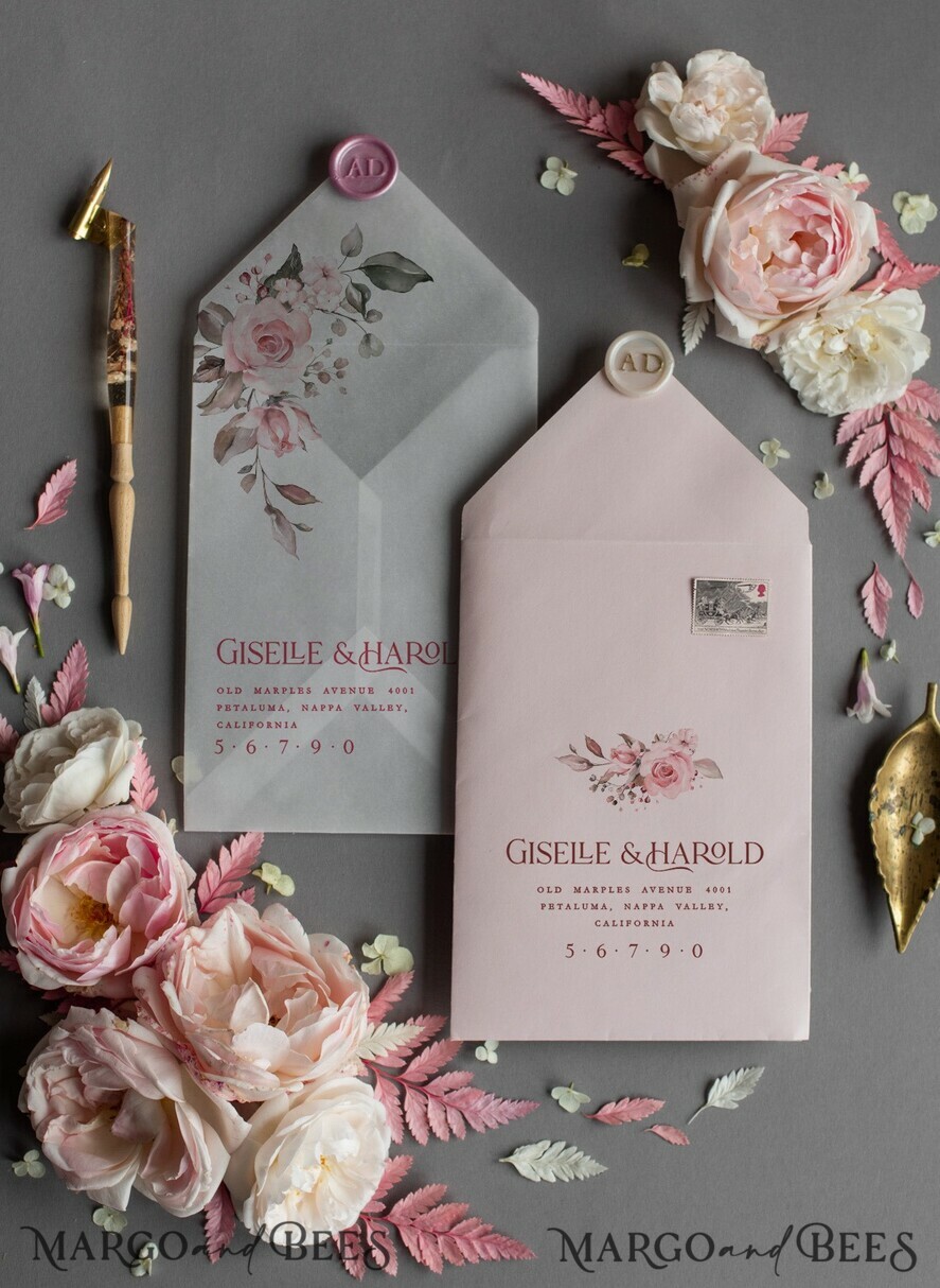 HOCHZEITS EINLADUNGEN Moderne Einladungen Florale Karten Elegante Hochzeitskarten in zartem Rosé, glamouröse arabische Pocket-Hochzeitseinladungen, moderne florale Hochzeitskarten, minimalistische Hochzeitsinvitationen.