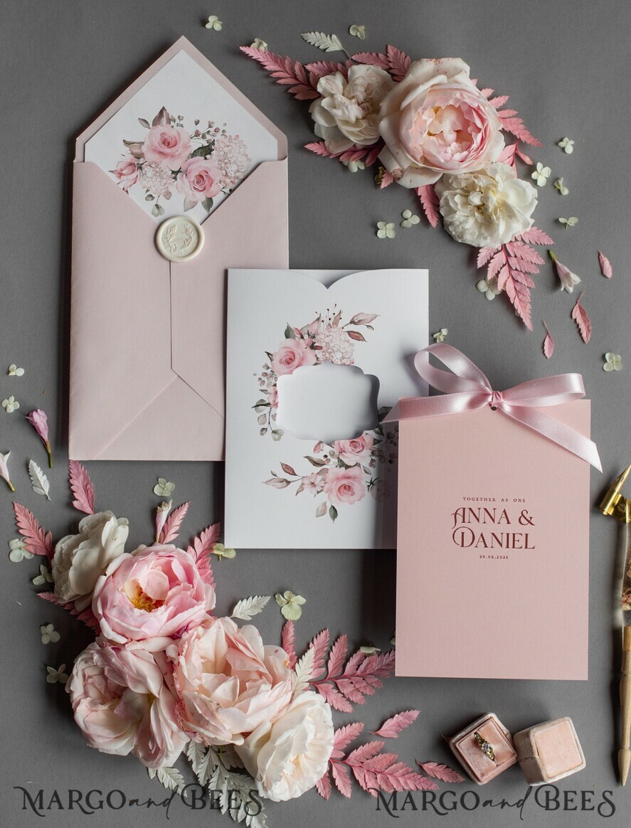 HOCHZEITS EINLADUNGEN Moderne Einladungen Florale Karten Elegante Hochzeitskarten in zartem Rosé, glamouröse arabische Pocket-Hochzeitseinladungen, moderne florale Hochzeitskarten, minimalistische Hochzeitsinvitationen.