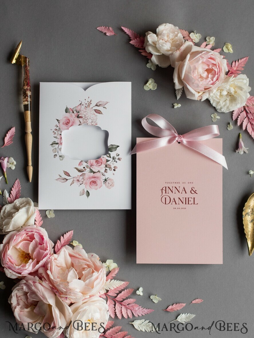 HOCHZEITS EINLADUNGEN Moderne Einladungen Florale Karten Elegante Hochzeitskarten in zartem Rosé, glamouröse arabische Pocket-Hochzeitseinladungen, moderne florale Hochzeitskarten, minimalistische Hochzeitsinvitationen.