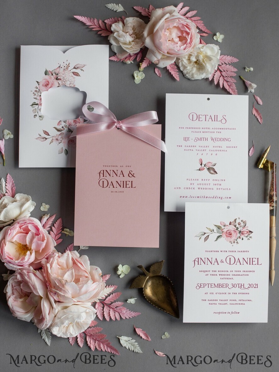 HOCHZEITS EINLADUNGEN Moderne Einladungen Florale Karten Elegante Hochzeitskarten in zartem Rosé, glamouröse arabische Pocket-Hochzeitseinladungen, moderne florale Hochzeitskarten, minimalistische Hochzeitsinvitationen.