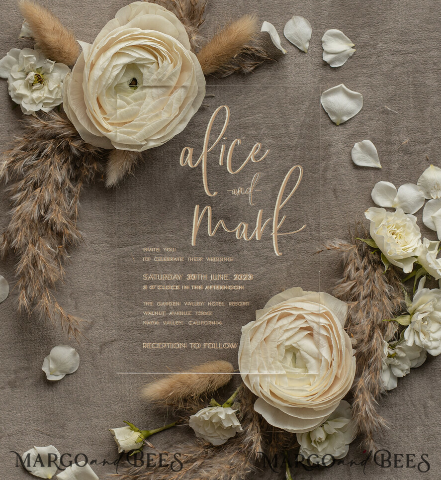 WEDDING INVITATIONS Modern Invites Floral Cards Pampass Grass Acrylic Wedding invitations cards, Nude Velvet wedding invitations Floral Wedding Invitation Suite • Handmade wedding Stationery