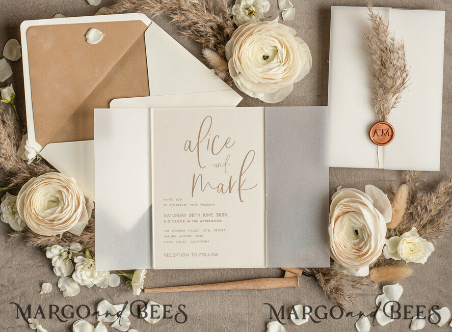 WEDDING INVITATIONS Modern Invites Floral Cards Pampass Grass Acrylic Wedding invitations cards, Nude Velvet wedding invitations Floral Wedding Invitation Suite • Handmade wedding Stationery