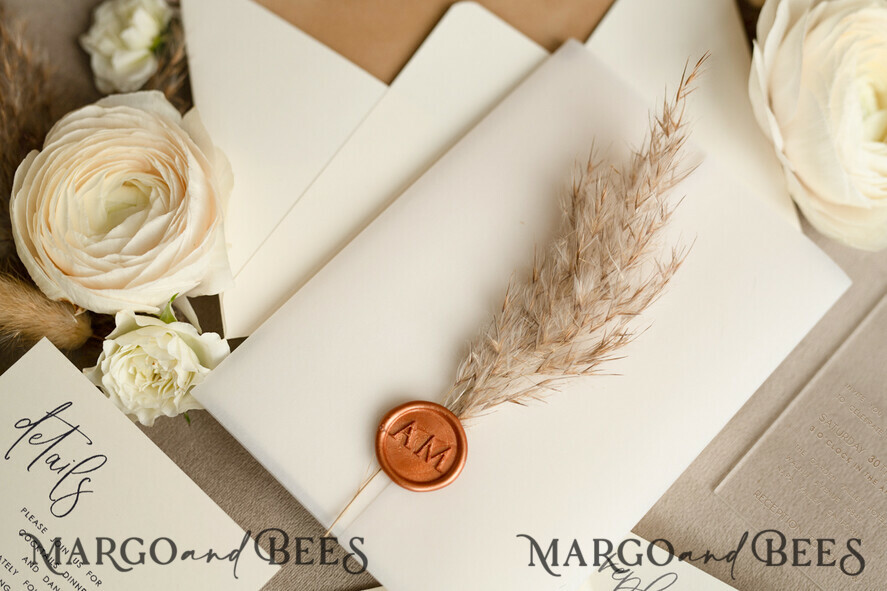 WEDDING INVITATIONS Modern Invites Floral Cards Pampass Grass Acrylic Wedding invitations cards, Nude Velvet wedding invitations Floral Wedding Invitation Suite • Handmade wedding Stationery