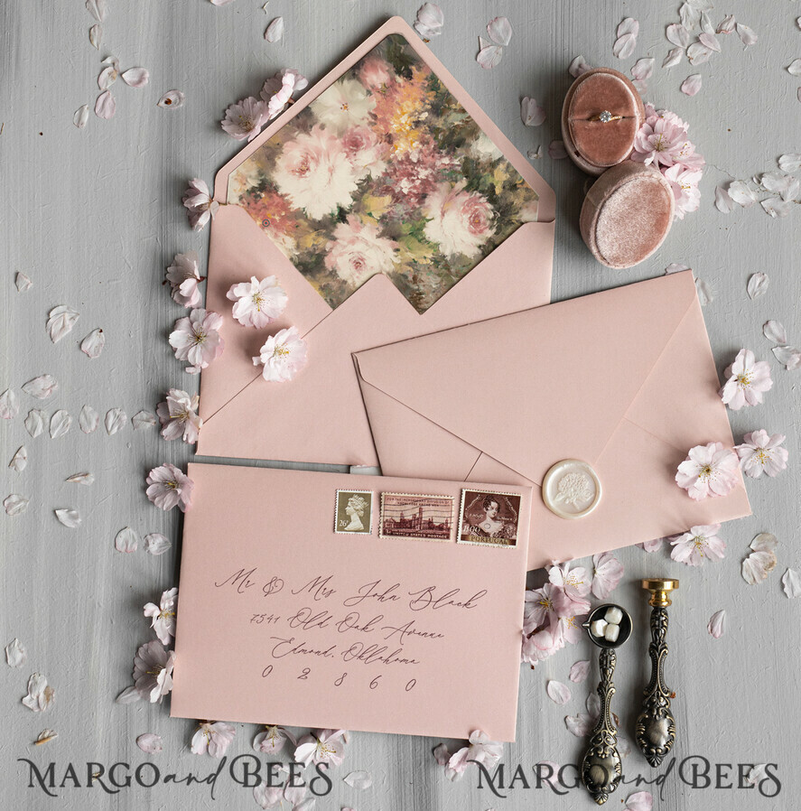 WEDDING INVITATIONS Modern Invites Floral Cards Personalised wedding invitation velvet ribbon, Elegant wedding invitations, Fine Art Wedding Invitation Suite, Golden deckled edge paper wedding Invites
