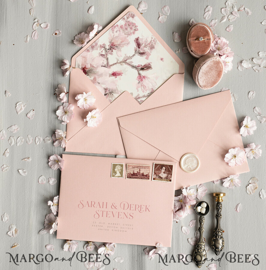 WEDDING INVITATIONS Modern Invites Floral Cards Personalised wedding invitation satin ribbon, Elegant wedding invitations, Fine Art Wedding Invitation Suite , Golden deckled edge paper wedding Invites
