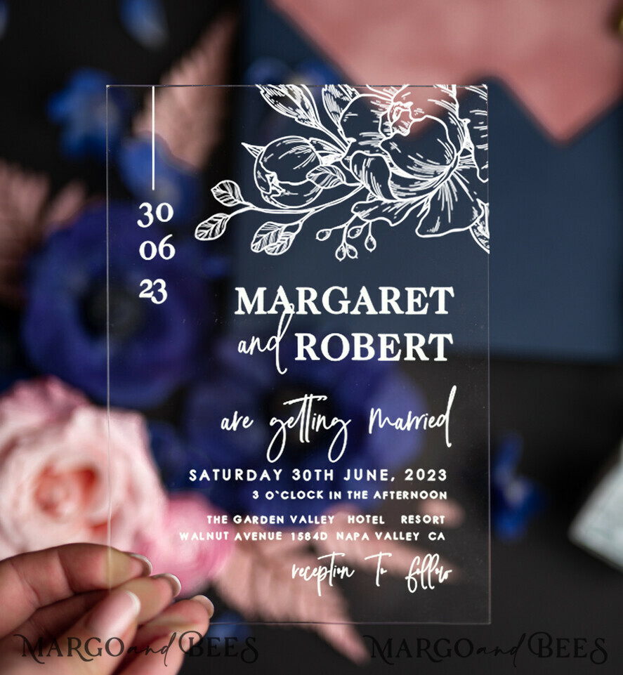 WEDDING INVITATIONS Modern Invites Floral Cards Velvet Modern Wedding invitations Acrylic, elegant Acrylic wedding invitation suite, Romantic Minimalist Wedding Invites, Luxury wedding Stationery