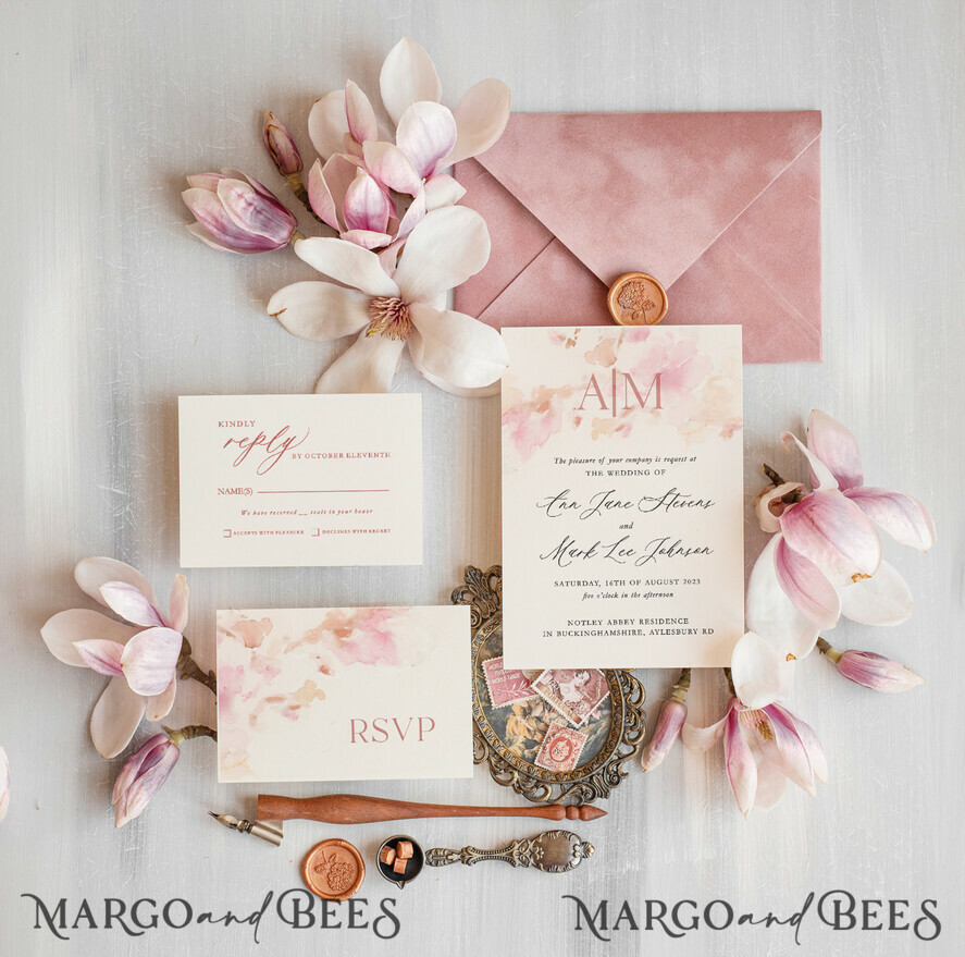 WEDDING INVITATIONS Modern Invites Floral Cards Wedding invitations custom, Elegant Blush Pink Velvet Wedding Invitations velvet envelope, Luxury Wedding Invitation Suite, Romantic Vintage Wedding Cards,