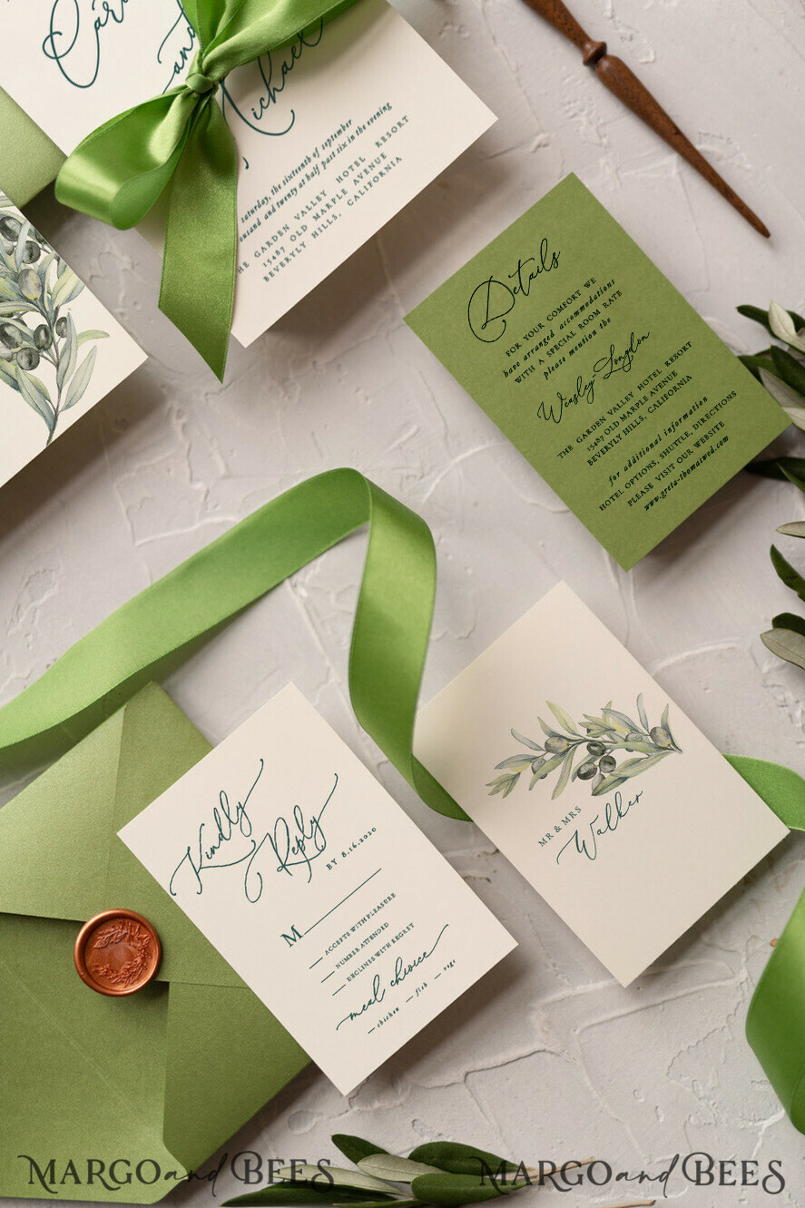 WEDDING INVITATIONS Modern Invites Floral Cards Tusany Olive Wedding Invitations, Olive Italian Wedding Invitation Suite, Modern Tuscan Wedding Invites