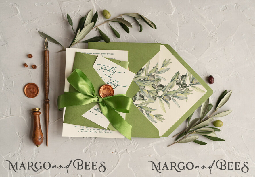 WEDDING INVITATIONS Modern Invites Floral Cards Tusany Olive Wedding Invitations, Olive Italian Wedding Invitation Suite, Modern Tuscan Wedding Invites