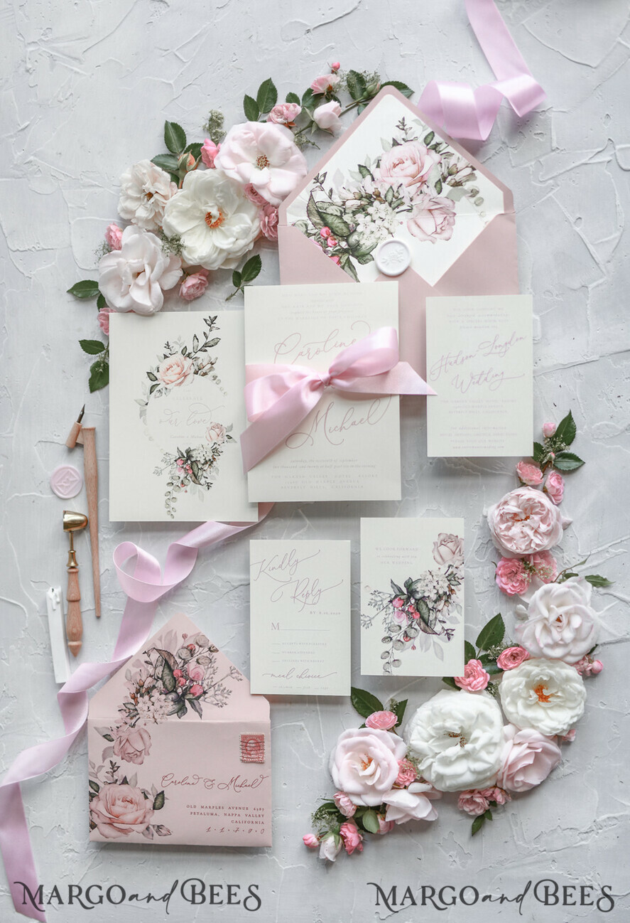 WEDDING INVITATIONS Modern Invites Floral Cards Blush pink wedding invitations, romantic wedding invitations, white wedding invitations, floral wedding invitations, rose wedding invitations, garden roses, garden roses wedding invitations, garden rose, rose wedding accessories, pink ribbon, pink bow, pink wedding invitations, floral cards, floral envelope, calligraphy, rose wedding cards, garden wedding, romantic wedding, elegant wedding invitations, blush pink wedding stationery