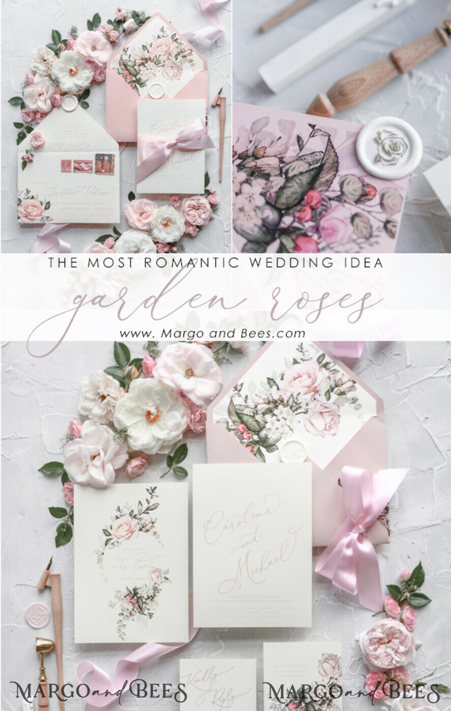WEDDING INVITATIONS Modern Invites Floral Cards Blush pink wedding invitations, romantic wedding invitations, white wedding invitations, floral wedding invitations, rose wedding invitations, garden roses, garden roses wedding invitations, garden rose, rose wedding accessories, pink ribbon, pink bow, pink wedding invitations, floral cards, floral envelope, calligraphy, rose wedding cards, garden wedding, romantic wedding, elegant wedding invitations, blush pink wedding stationery