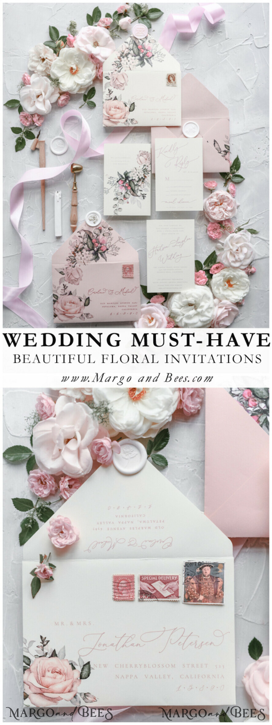 WEDDING INVITATIONS Modern Invites Floral Cards Blush pink wedding invitations, romantic wedding invitations, white wedding invitations, floral wedding invitations, rose wedding invitations, garden roses, garden roses wedding invitations, garden rose, rose wedding accessories, pink ribbon, pink bow, pink wedding invitations, floral cards, floral envelope, calligraphy, rose wedding cards, garden wedding, romantic wedding, elegant wedding invitations, blush pink wedding stationery