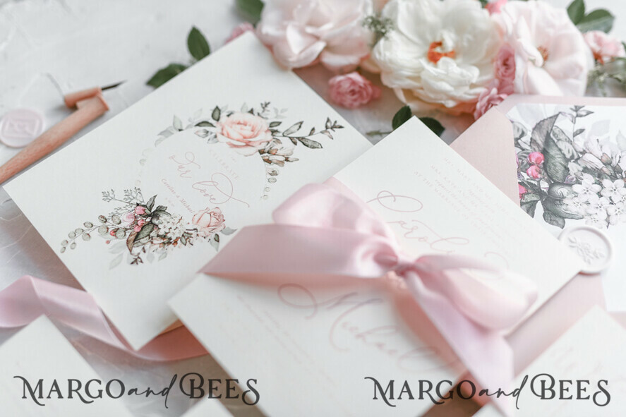 WEDDING INVITATIONS Modern Invites Floral Cards Blush pink wedding invitations, romantic wedding invitations, white wedding invitations, floral wedding invitations, rose wedding invitations, garden roses, garden roses wedding invitations, garden rose, rose wedding accessories, pink ribbon, pink bow, pink wedding invitations, floral cards, floral envelope, calligraphy, rose wedding cards, garden wedding, romantic wedding, elegant wedding invitations, blush pink wedding stationery
