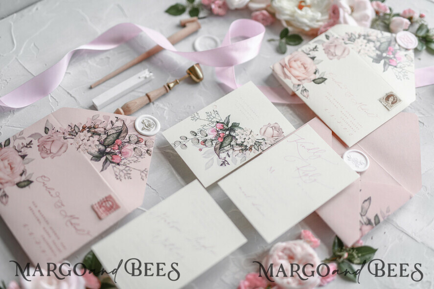 WEDDING INVITATIONS Modern Invites Floral Cards Blush pink wedding invitations, romantic wedding invitations, white wedding invitations, floral wedding invitations, rose wedding invitations, garden roses, garden roses wedding invitations, garden rose, rose wedding accessories, pink ribbon, pink bow, pink wedding invitations, floral cards, floral envelope, calligraphy, rose wedding cards, garden wedding, romantic wedding, elegant wedding invitations, blush pink wedding stationery