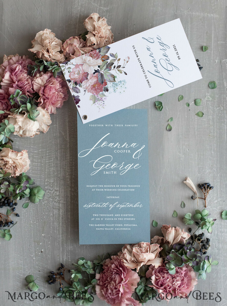 WEDDING INVITATIONS Modern Invites Floral Cards Unique wedding invitations spring flowers invites pastel dusty blue