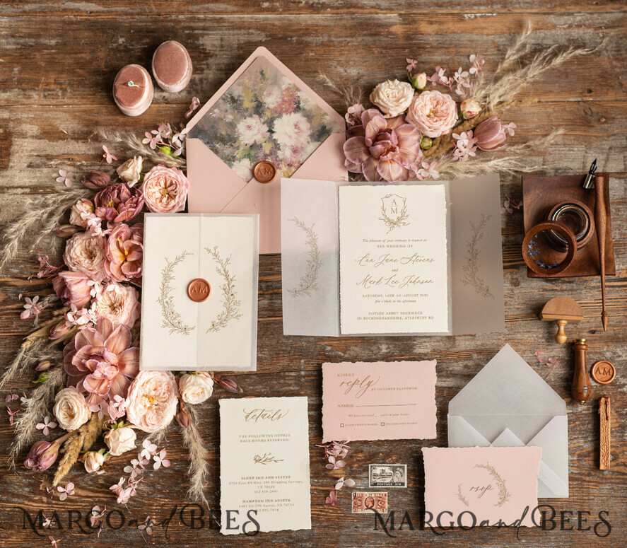 WEDDING INVITATIONS Modern Invites Floral Cards Elegant wedding invitation copper wax, Boho wedding invitations, Floral Elegant Wedding Invites, Botanical wedding Stationery