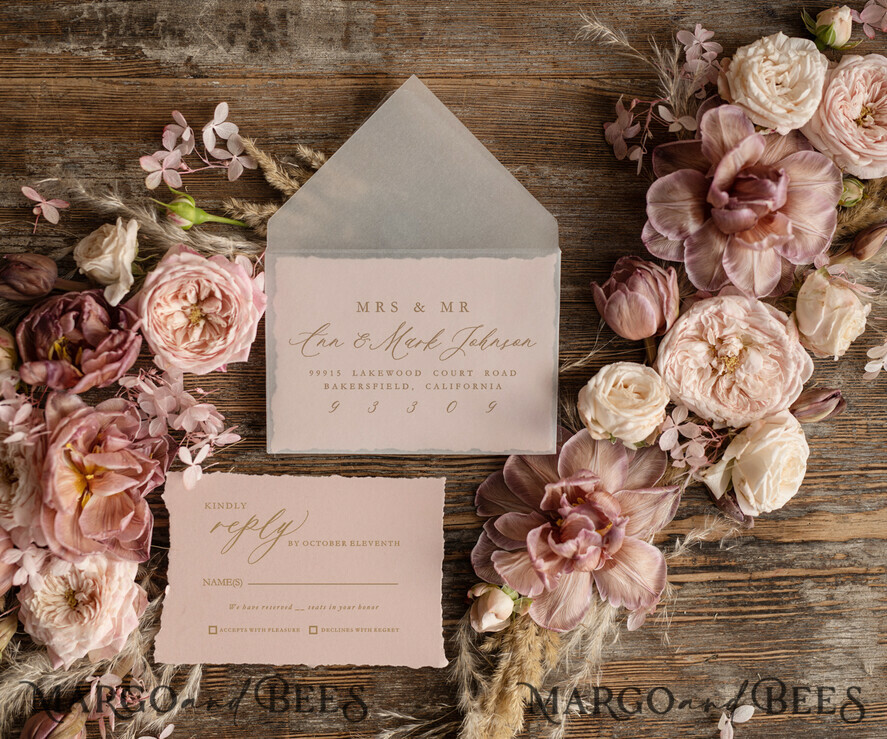 WEDDING INVITATIONS Modern Invites Floral Cards Elegant wedding invitation copper wax, Boho wedding invitations, Floral Elegant Wedding Invites, Botanical wedding Stationery