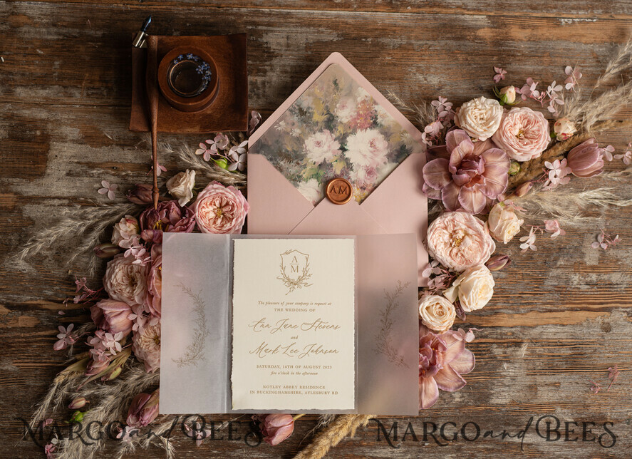 WEDDING INVITATIONS Modern Invites Floral Cards Elegant wedding invitation copper wax, Boho wedding invitations, Floral Elegant Wedding Invites, Botanical wedding Stationery