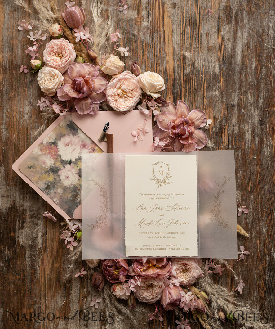 WEDDING INVITATIONS Modern Invites Floral Cards Elegant wedding invitation copper wax, Boho wedding invitations, Floral Elegant Wedding Invites, Botanical wedding Stationery