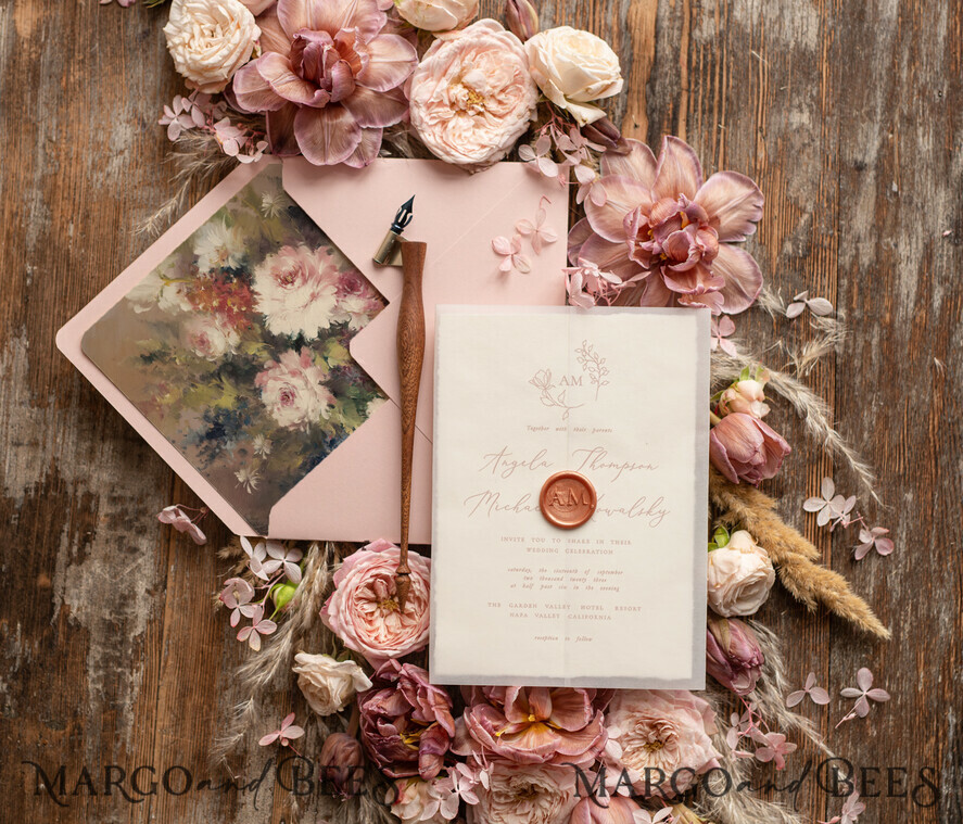 WEDDING INVITATIONS Modern Invites Floral Cards Stylish wedding invitation copper wax, Boho wedding invitations, Floral Elegant Wedding Invites, Botanical wedding Stationery