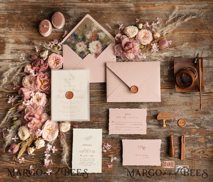 WEDDING INVITATIONS Modern Invites Floral Cards Stylish wedding invitation copper wax, Boho wedding invitations, Floral Elegant Wedding Invites, Botanical wedding Stationery
