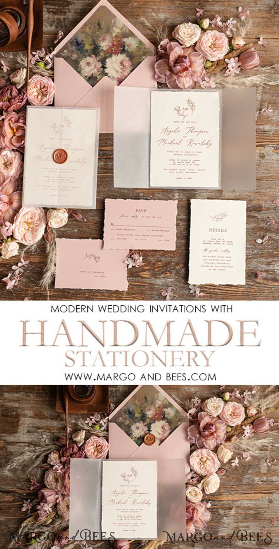 WEDDING INVITATIONS Modern Invites Floral Cards Stylish wedding invitation copper wax, Boho wedding invitations, Floral Elegant Wedding Invites, Botanical wedding Stationery