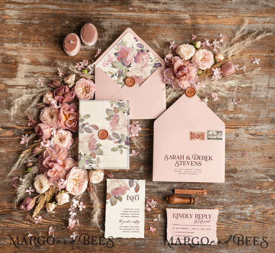 WEDDING INVITATIONS Modern Invites Floral Cards Stylish wedding invitation copper wax, Boho wedding invitations, Floral Elegant Wedding Invites, Botanical wedding Stationery