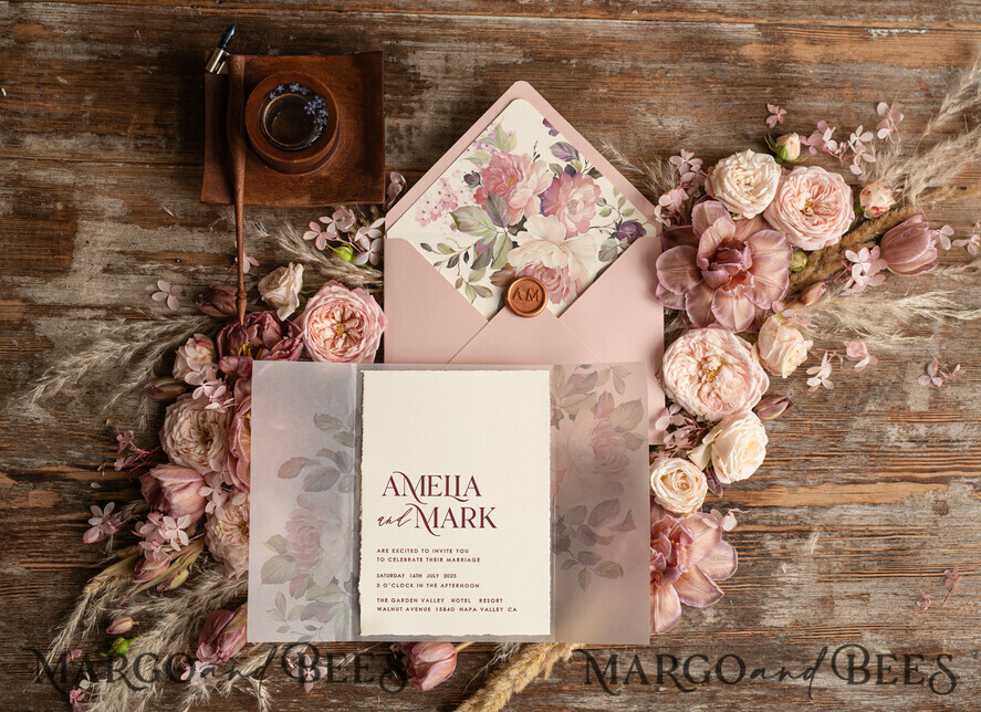 WEDDING INVITATIONS Modern Invites Floral Cards Stylish wedding invitation copper wax, Boho wedding invitations, Floral Elegant Wedding Invites, Botanical wedding Stationery