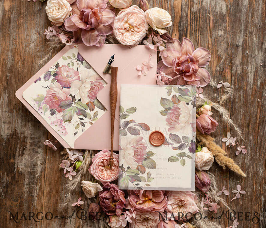 WEDDING INVITATIONS Modern Invites Floral Cards Stylish wedding invitation copper wax, Boho wedding invitations, Floral Elegant Wedding Invites, Botanical wedding Stationery
