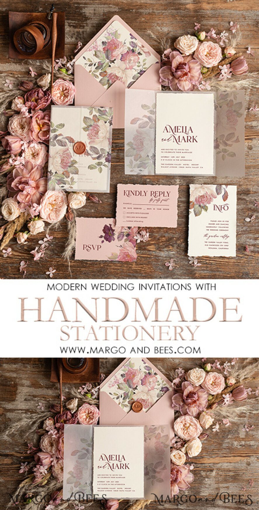 WEDDING INVITATIONS Modern Invites Floral Cards Stylish wedding invitation copper wax, Boho wedding invitations, Floral Elegant Wedding Invites, Botanical wedding Stationery