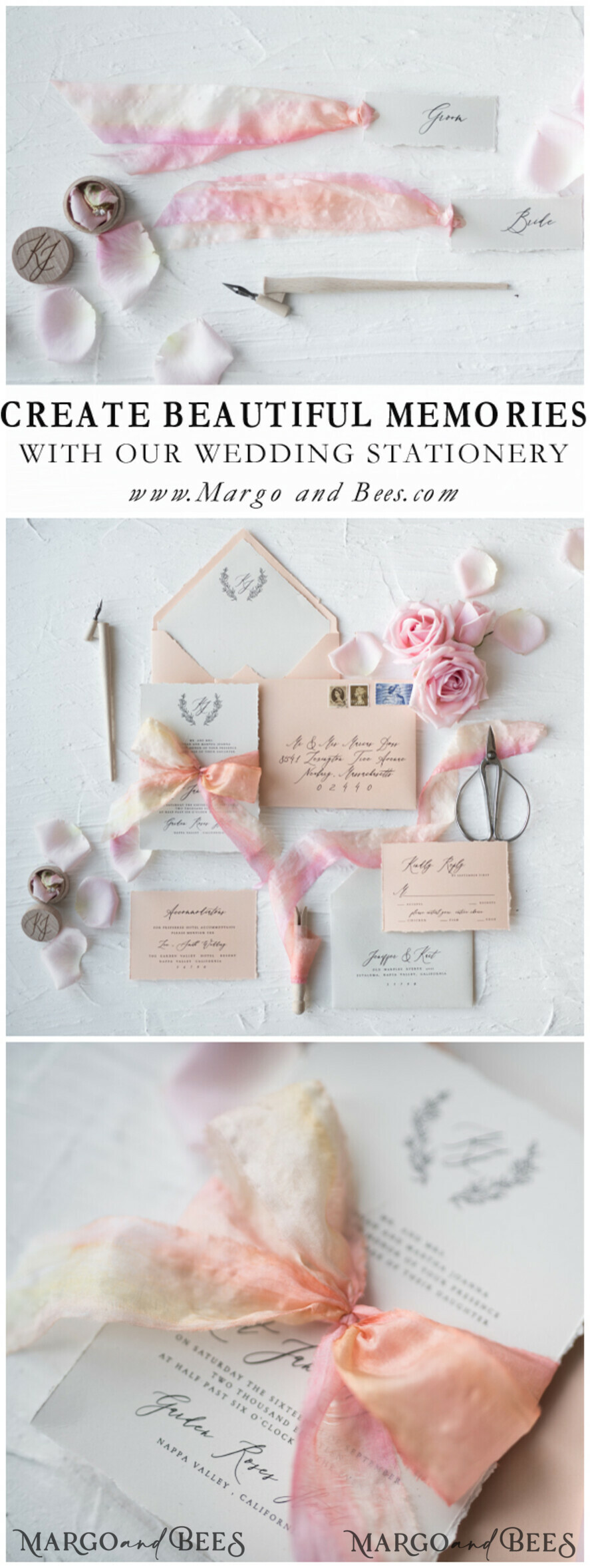PLACE CARDS / TABLE CARDS Romantic Boho/ Botanical/ Floral White Deckle-Edge Wedding Place Cards with Dyed Silk Ribbon, Elegant Custom Wording Table Place Cards, Minimalistic Name Tags, Simple Modern Wedding Stationery