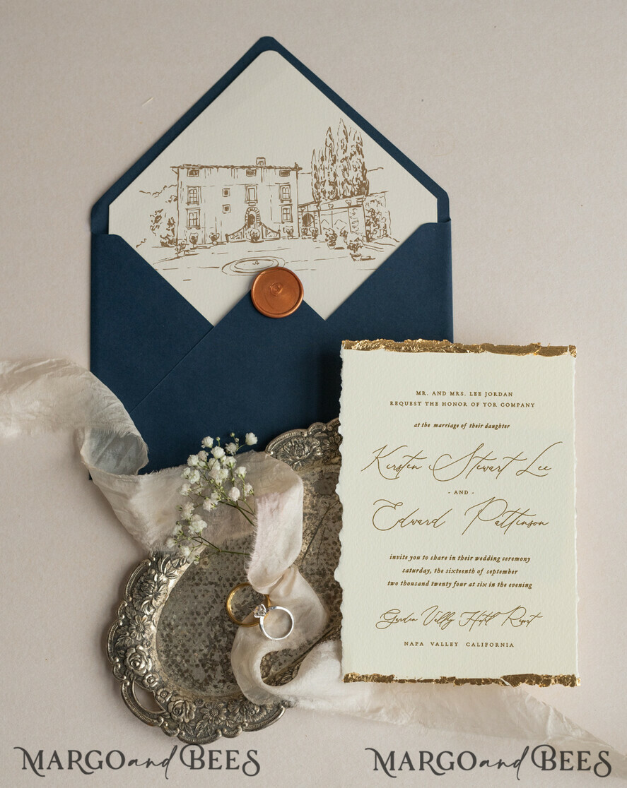 WEDDING INVITATIONS modern calligraphy / fine art Ivory Gold Wedding Invitation, Floral Wedding Invitation, Tuscany Italian Invitation suite, Wreath Monogram wedding invitation suite, Deckled Edge Invites, Torn Edge Wedding Invitations golden, Fine Art Wedding Invitation Suite, Deckled Edge Paper